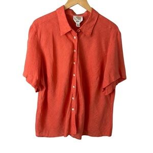 Talbots Woman Petites 100% Irish Linen Top Orange Button Up Lagenlook Sz 24WP
